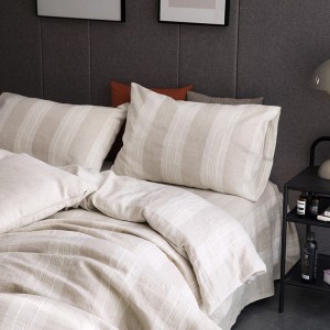 Stripe Comforter Set Jacquard Bed Linen Fitted Sheets  Luxury Home Pillow Cover Linen Bedding