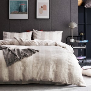 Stripe Comforter Set Jacquard Bed Linen Fitted Sheets  Luxury Home Pillow Cover Linen Bedding