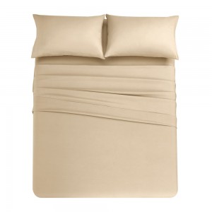 Beige Brushed Microfiber Fitted Sheet Home Textile Solid Color Pillowcase Polyester Bed Sheets