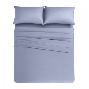 Blue Purple Home Textile Brushed Fitted Sheet Solid Color Pillowcase Polyester Bed Sheets