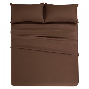 Solid Color Coffee Home Textile King Size Coverlets Printed Pillowcase Polyester Bed Sheets