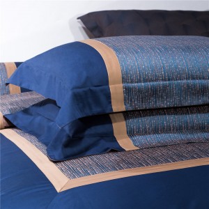 Dark Blue 100% Cotton Fitted High Quality Comforter Set Jacquard Pillow Sham Luxury Duvet Cover