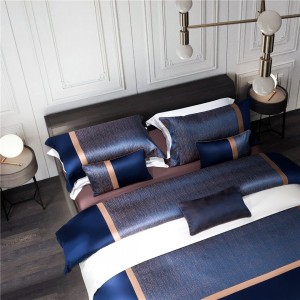 Dark Blue 100% Cotton Fitted High Quality Comforter Set Jacquard Pillow Sham Luxury Duvet Cover