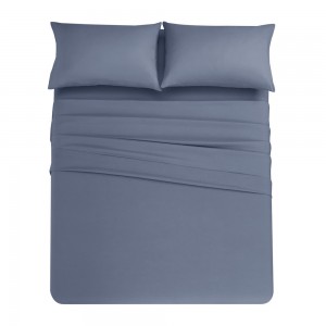 Solid Color Gray Blue Brushed Microfiber Coverlets Plain Printed Pillowcase Polyester Bed Sheets