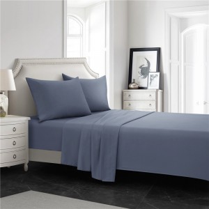 Solid Color Gray Blue Brushed Microfiber Coverlets Plain Printed Pillowcase Polyester Bed Sheets