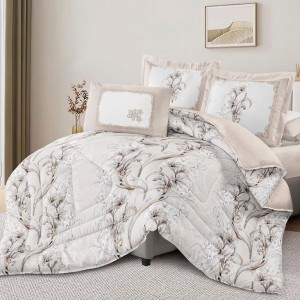 High-End Polyester Pillow Shams Home Textile Bedding Bed Linen Printing Light Brown Comforter Set