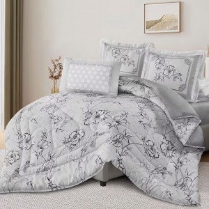 High-End Polyester Pillow Shams Home Textile Bedding Bed Linen Printing Light Brown Comforter Set