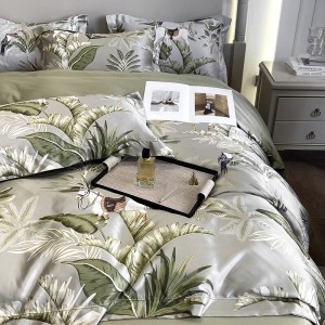 Washed Silk Pillow Sham Printing Fitted Sheet Exquisite Comforter Quilt Duvet Skin-friendly Bedding Set