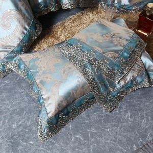 Green Polyester Bed Sheet Jacquard Pillow Cases Lace Duvet Cover High Grade Bedding Set