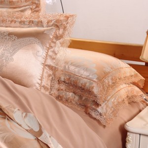 Pink Polyester Bed Sheet Jacquard Pillow Cases High Grade Duvet Cover Lace Bedding Set