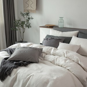 Flax Bed Linen White Pillow Sham Solid Color Comforter Quilt Duvet Skin-friendly Linen Bedding Set