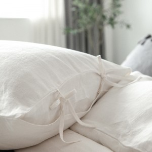 Flax Bed Linen White Pillow Sham Solid Color Comforter Quilt Duvet Skin-friendly Linen Bedding Set