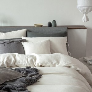 Flax Bed Linen White Pillow Sham Solid Color Comforter Quilt Duvet Skin-friendly Linen Bedding Set