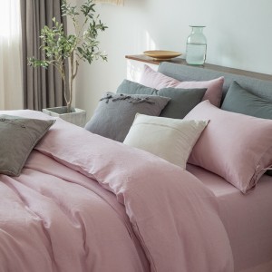 Linen Exquisite Flat Sheets Pink Pillow Sham Solid Color Comforter Quilt Duvet Skin-friendly Bedding Set