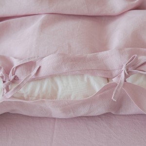 Linen Exquisite Flat Sheets Pink Pillow Sham Solid Color Comforter Quilt Duvet Skin-friendly Bedding Set