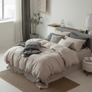 Coffee Color Pillow Sham Linen Flat Sheets Solid Color Comforter Quilt Duvet Skin-friendly Bedding Set