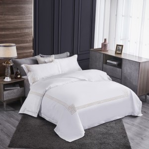 Cotton Quilt Cover Embroidered Pillow Cases White Flat Sheets Luxury Hotel Bedding Set