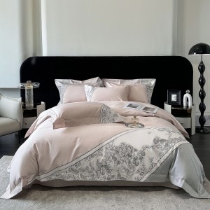 ODM/OEM pink long staple cotton bed sheet embroidery bedding set