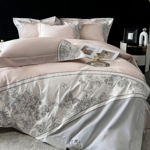 ODM/OEM pink long staple cotton bed sheet embroidery bedding set