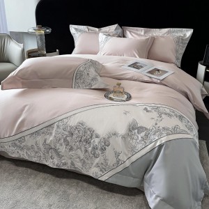 ODM/OEM pink long staple cotton bed sheet embroidery bedding set