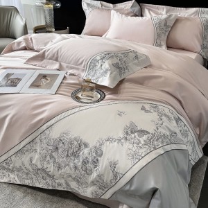 ODM/OEM pink long staple cotton bed sheet embroidery bedding set