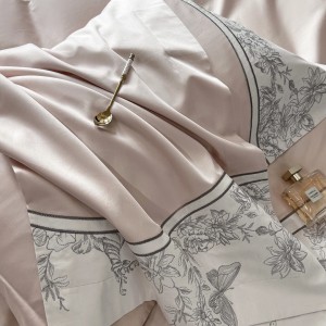 ODM/OEM pink long staple cotton bed sheet embroidery bedding set