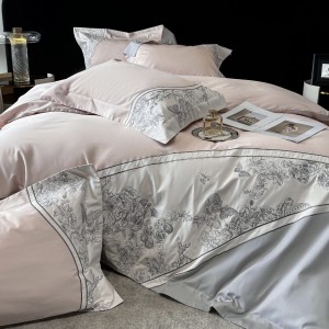 ODM/OEM pink long staple cotton bed sheet embroidery bedding set