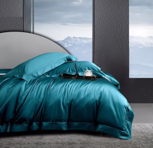 Luxury solid color duvet cover green 140s long staple cotton bedding set supplier