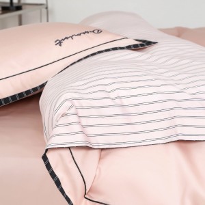 High grade pink patchwork home textiles 120s long staple cotton bedding set