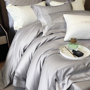 Customized 100s cotton bed sheet grey solid color bedding set supplier