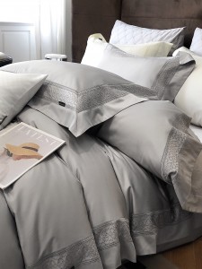 Customized 100s cotton bed sheet grey solid color bedding set supplier