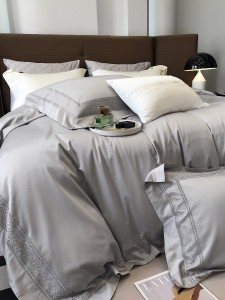 Customized 100s cotton bed sheet grey solid color bedding set supplier