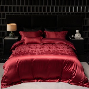 Premium quality lyocell cotton bed sheet red jacquard bedding supplier