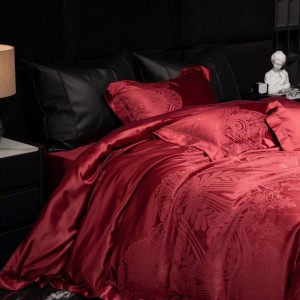 Premium quality lyocell cotton bed sheet red jacquard bedding supplier