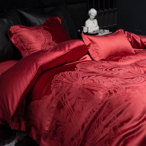 Premium quality lyocell cotton bed sheet red jacquard bedding supplier