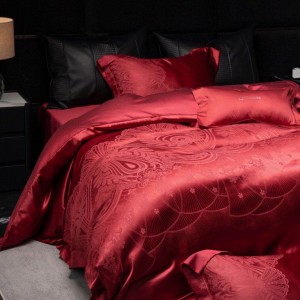 Premium quality lyocell cotton bed sheet red jacquard bedding supplier