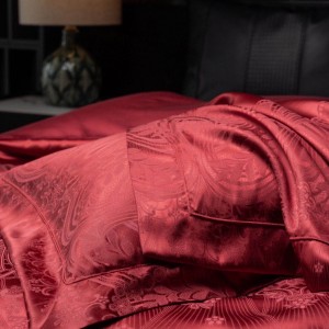 Premium quality lyocell cotton bed sheet red jacquard bedding supplier