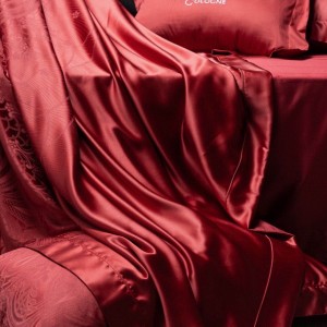 Premium quality lyocell cotton bed sheet red jacquard bedding supplier