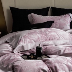 Luxury lyocell cotton home textiles purple 4pcs jacquard bedding set supplier