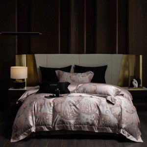 Luxury lyocell cotton home textiles purple 4pcs jacquard bedding set supplier