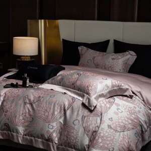 Luxury lyocell cotton home textiles purple 4pcs jacquard bedding set supplier