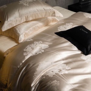 High quality 100% cotton 4 pcs jacquard bed sheet beige bedding set supplier