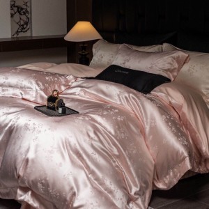 High quality 100% cotton 4 pcs jacquard bed sheet beige bedding set supplier