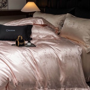 High quality 100% cotton 4 pcs jacquard bed sheet beige bedding set supplier