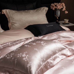 High quality 100% cotton 4 pcs jacquard bed sheet beige bedding set supplier