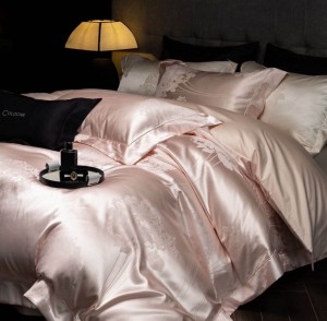 High quality 100s cotton jacquard duvet cover pink bedding set supplier