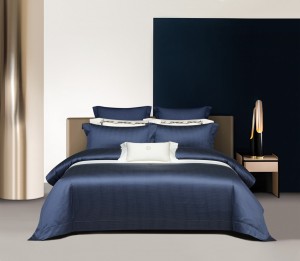 Blue 100% pure pima cotton bedding yarn-dyed jacquard four-piece set luxury bedding set