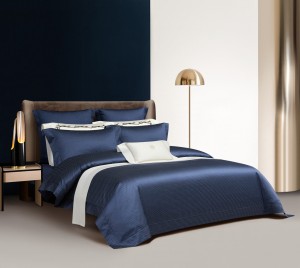 Blue 100% pure pima cotton bedding yarn-dyed jacquard four-piece set luxury bedding set