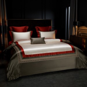 High class red silk and 100s long-staple cotton embroidery bedding set