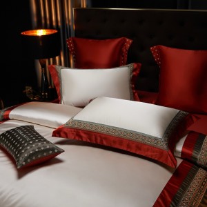 High class red silk and 100s long-staple cotton embroidery bedding set